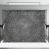 Aperturee - Aperturee Circular Cobblestone Floor Photography Backdrop Grey Stone Pavers Texture Studio Ground for Flat Lay Photos